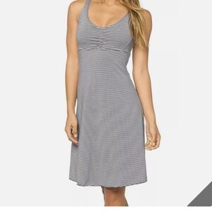 Prana Racer Back Halter Striped Grey and White Jersey Dress - size XS